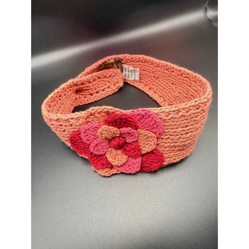 C.C Exclusives Pink Crochet Flower Headband 100% Cotton Ear Warmer Boho